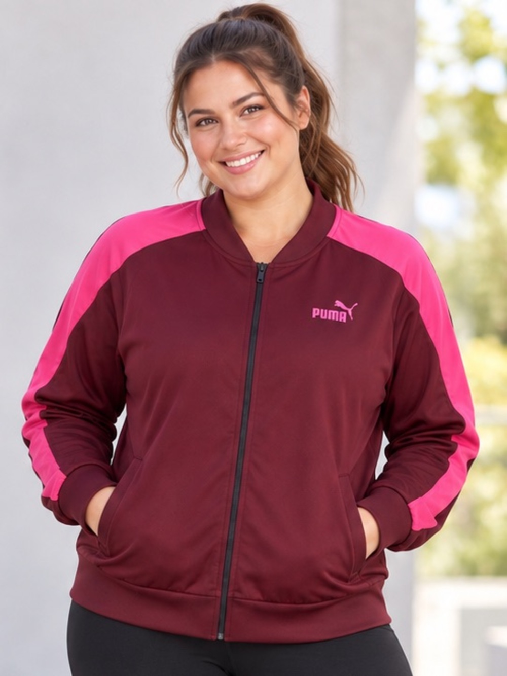 New Puma Tricot Front Full-Zip Track Jacket burgundy pink Size 3X